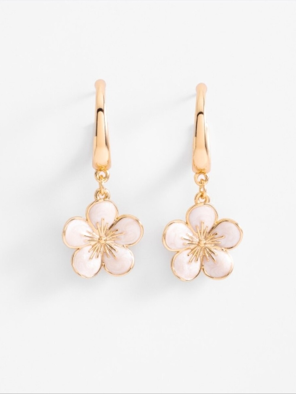 4 layers of 18k Gold plated earrings with pastel enamel flower drop post design